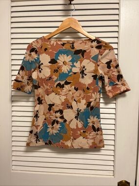 Lauren Ralph Lauren Peach, Teal & Cream Floral Short-Sleeve Top